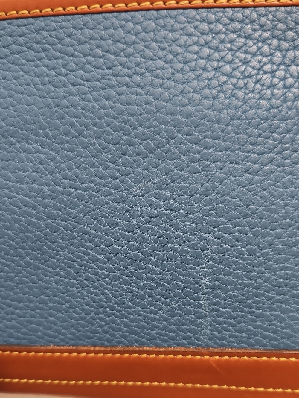 Vintage Dooney & Bourke East West Shoulder Bag Blue Pebbled Leather Tan Trim R17 - Picture 7 of 13
